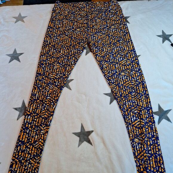 LuLaRoe Leggings Blue and Yellow Geometric Print Soft Stretchy Spring - Picture 2 of 8